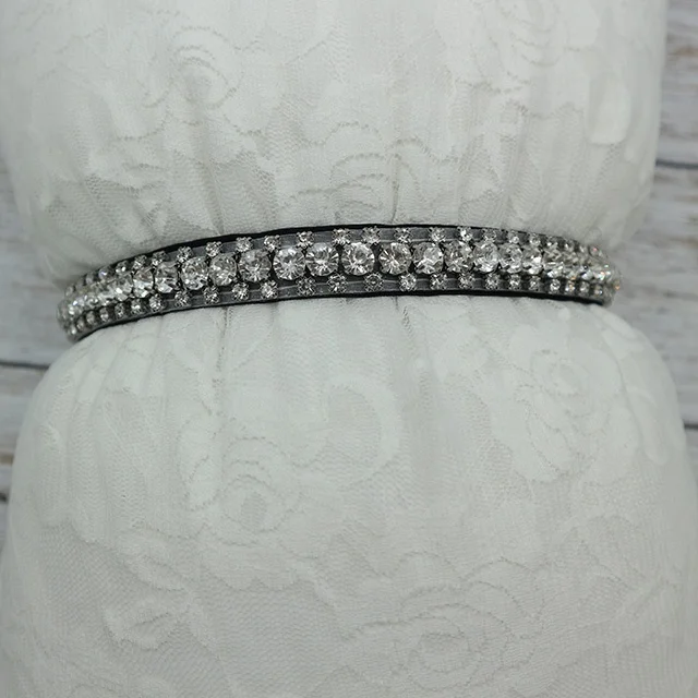 Bridal Rhinestone Thin Belt Velvet Sash,Solid Simple Wedding Fashion Accessories Dress Belts