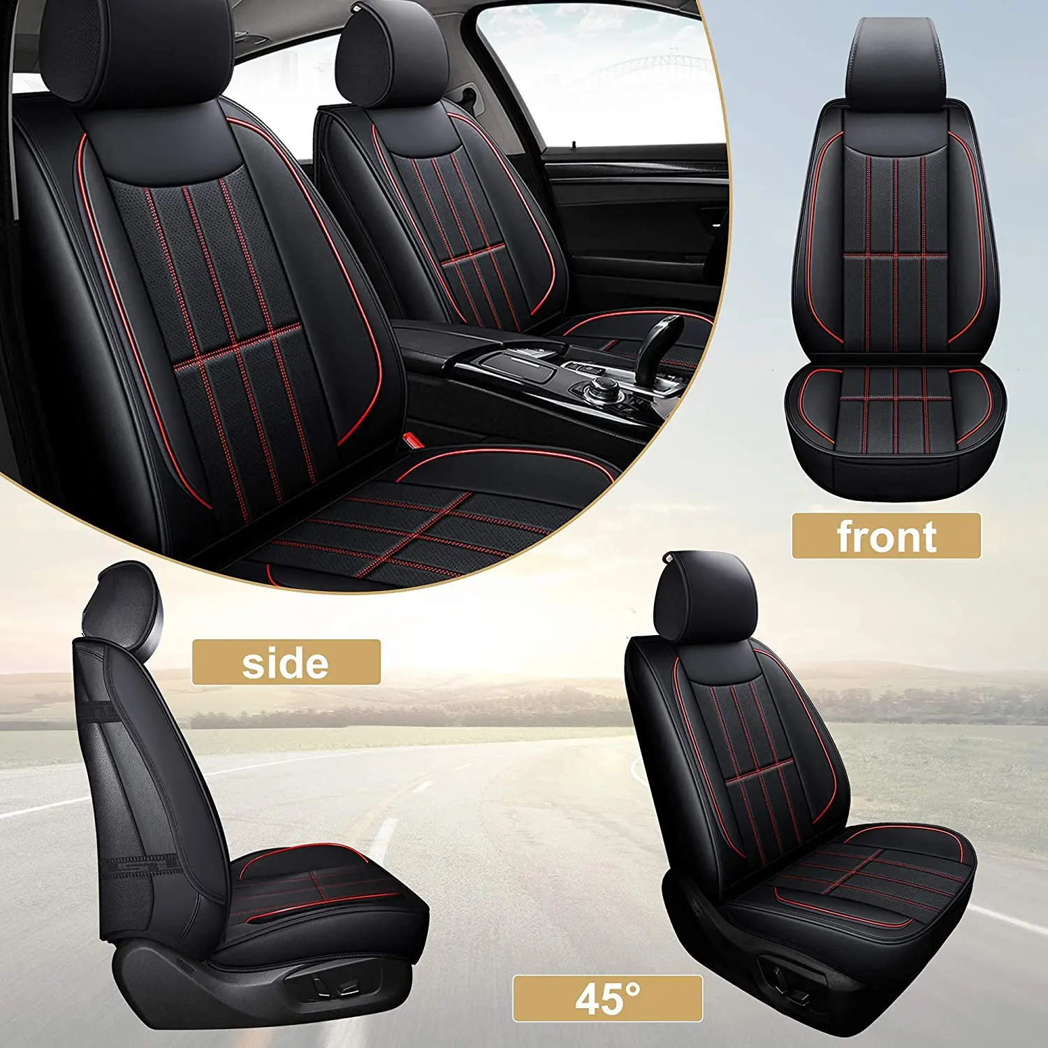 FRONT PAIR Leather Car Seat Cover Luxury Waterproof Car seat protector Universal for Car Seat