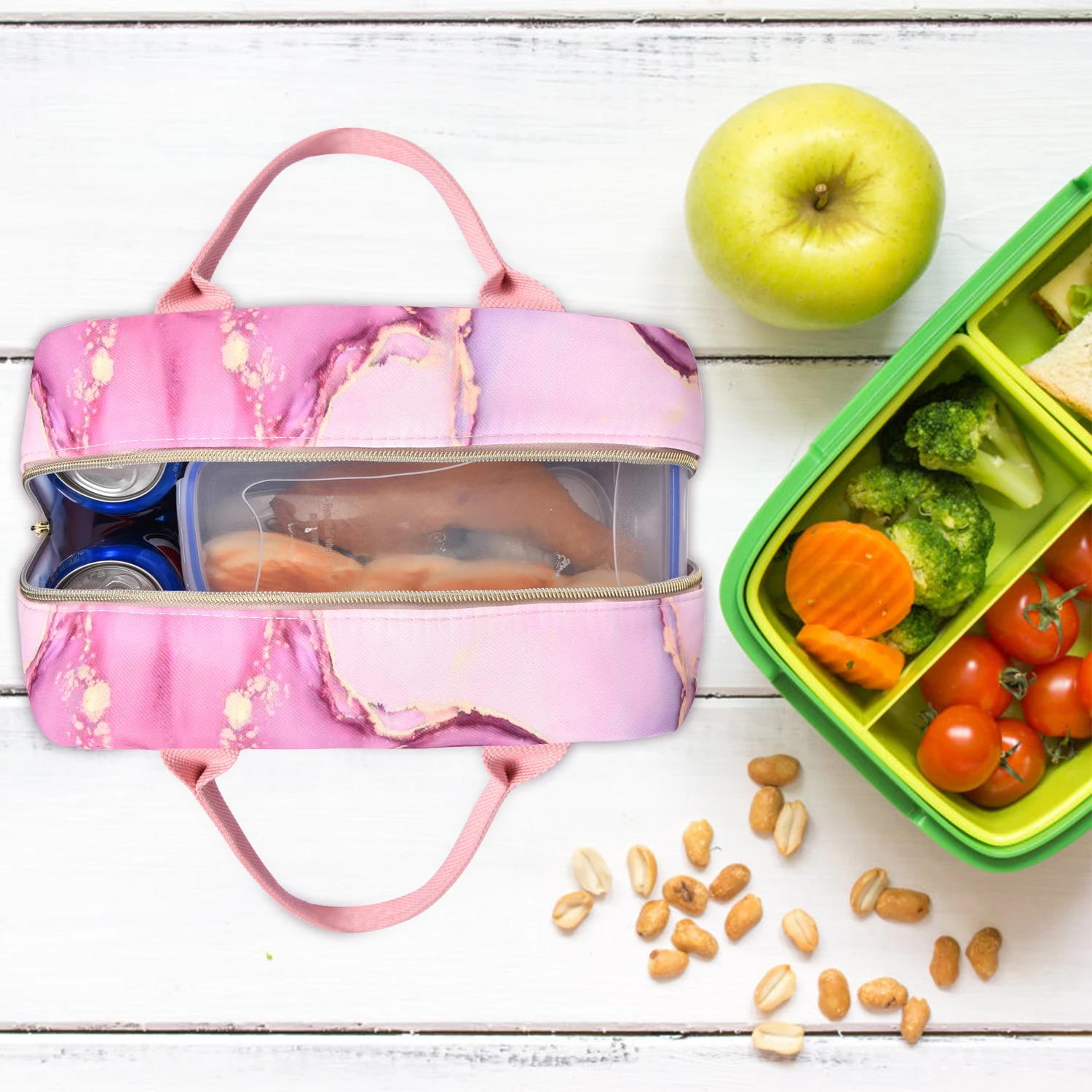 Fast Shipping In Stock Wide-Open Durable Nylon Thermal Lunch Carry Tote Bag Insulated Lunch Bag for women Work Picnic Hiking