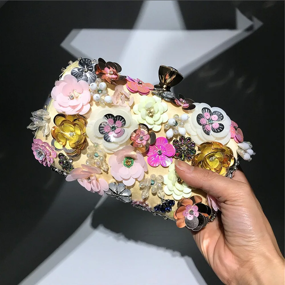 Fashion Trend Dinner Bag Lady Handmade Sun Flower Beaded Bag banquet wedding party women hand bags wholesale