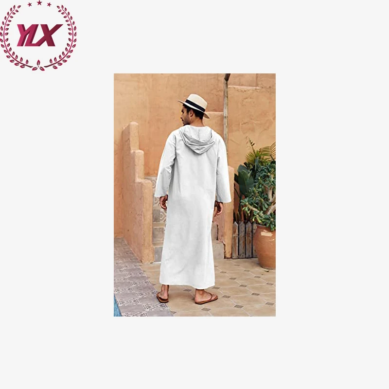 Embroidery Muslim Dubai White Robe Hoodie Men Saudi For Arab Thobe Islami