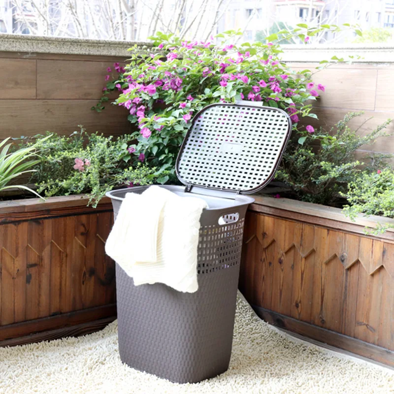 High Quality Multi-Purpose Grey White Color Modern Homes Plastic Laundry Basket With Lid