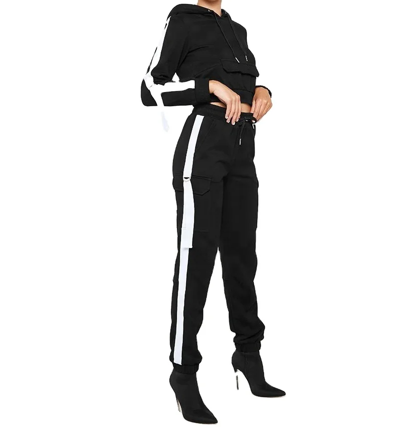 Plus Size High Quality Logo Ladies Black Velour Unique Uk Women Trendy Running Training Tracksuit