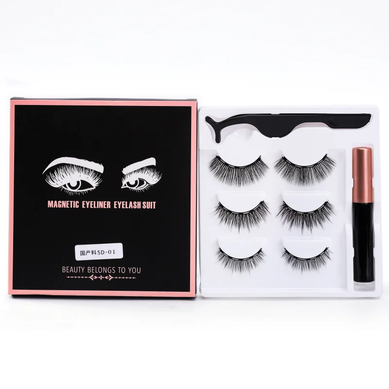 Оптовая продажа, 3 пары магнитных накладных ресниц 5d, набор жидкой подводки для глаз, магнитные ресницы из синтетических волос