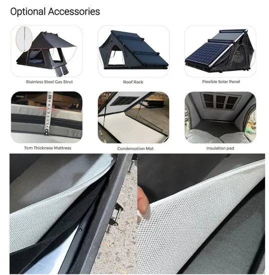Camping Triangle Car Rooftop Tent Hard Clamshell Black Gray Aluminum 4 Person Hard Shell Roof Top Tent