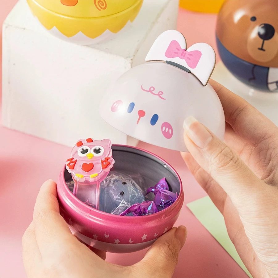 Lovely Small Empty Ball Shape Tin Cartoon Pattern Candy Chocolate Storage Metal Box