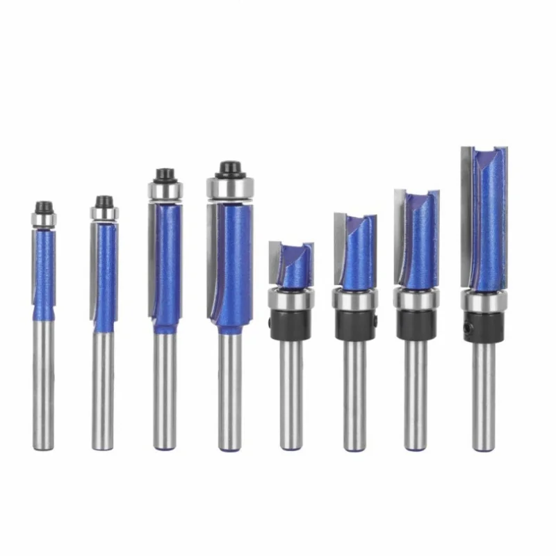19pcs 1/4inch Shank Professional Woodworking Milling Cutter Flush Trim Bit Straight Router Bit with Bearing Hexagon Wrench