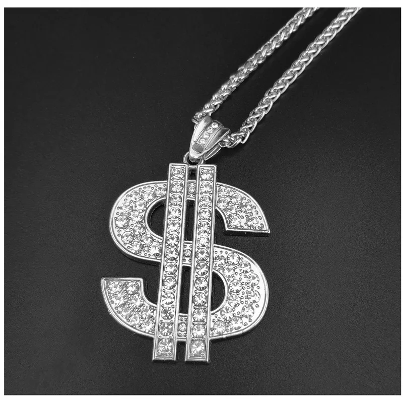 18K Gold Plated Chain with Dollar Sign Pendant Necklace Old School Hip Hop Rotatable Dollar Necklace 80s 90s Rapper Costume Big