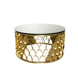 New Italian design wholesale modern gold stainless steel round glass or marble top coffee table side table for living room