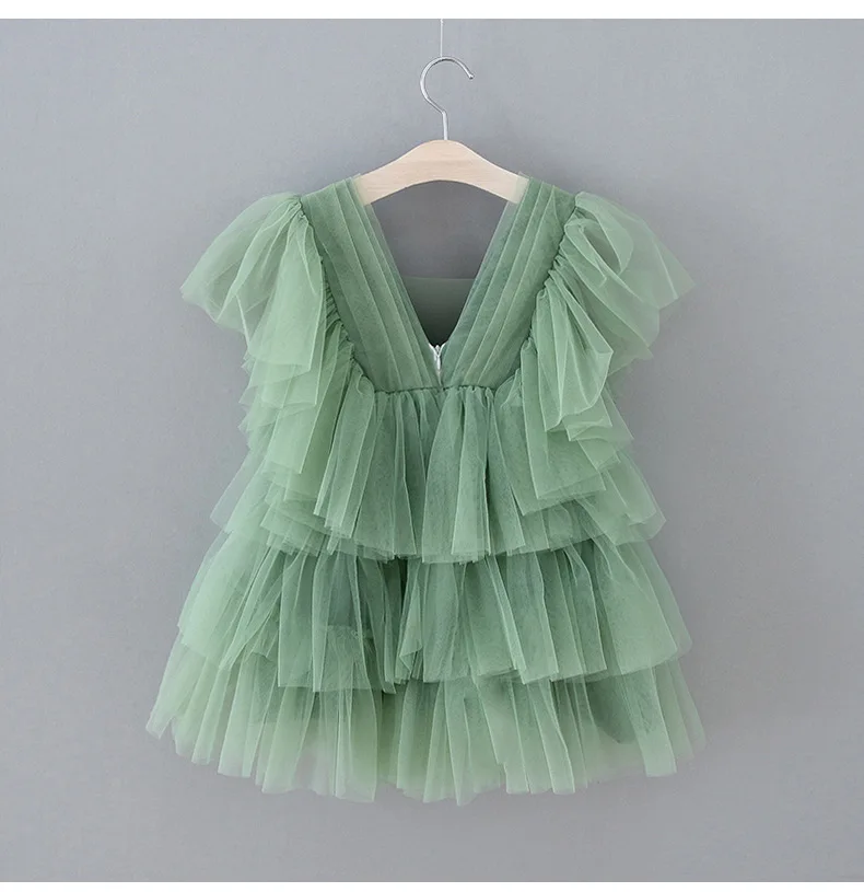 Green Lace Cotton Summer Girls Dress Party Ceremony Princess Dress