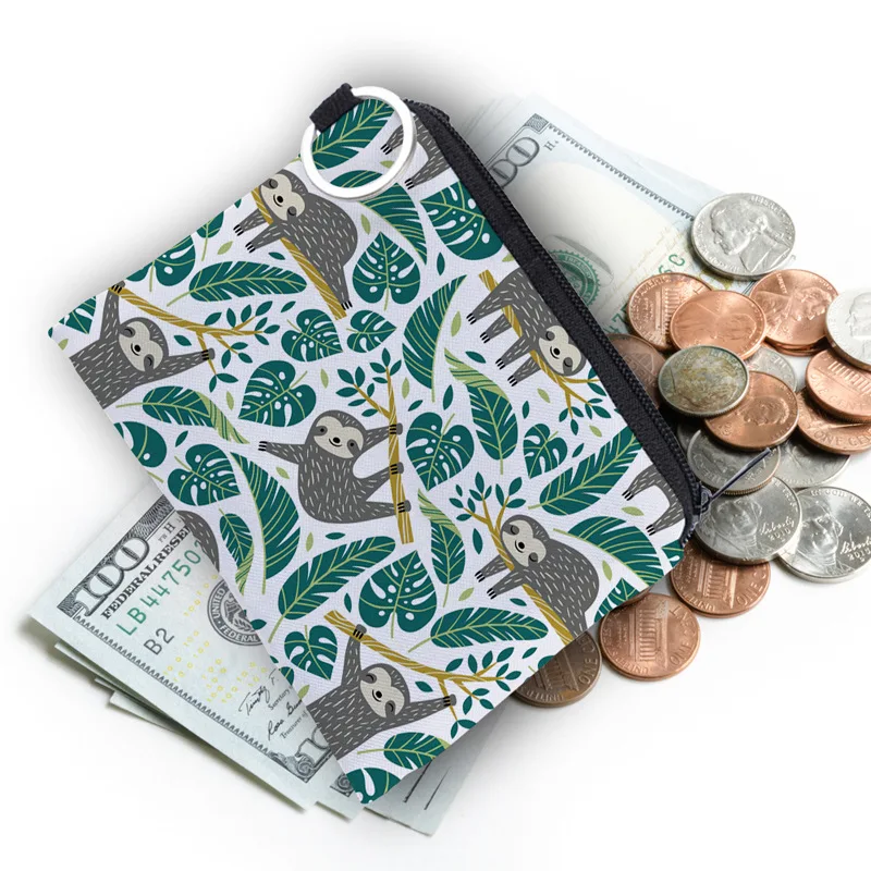 High Quality Polyester Lovely Sloth Coin Purse Amazon Hot Selling Dinosaur Mini Coin Bag
