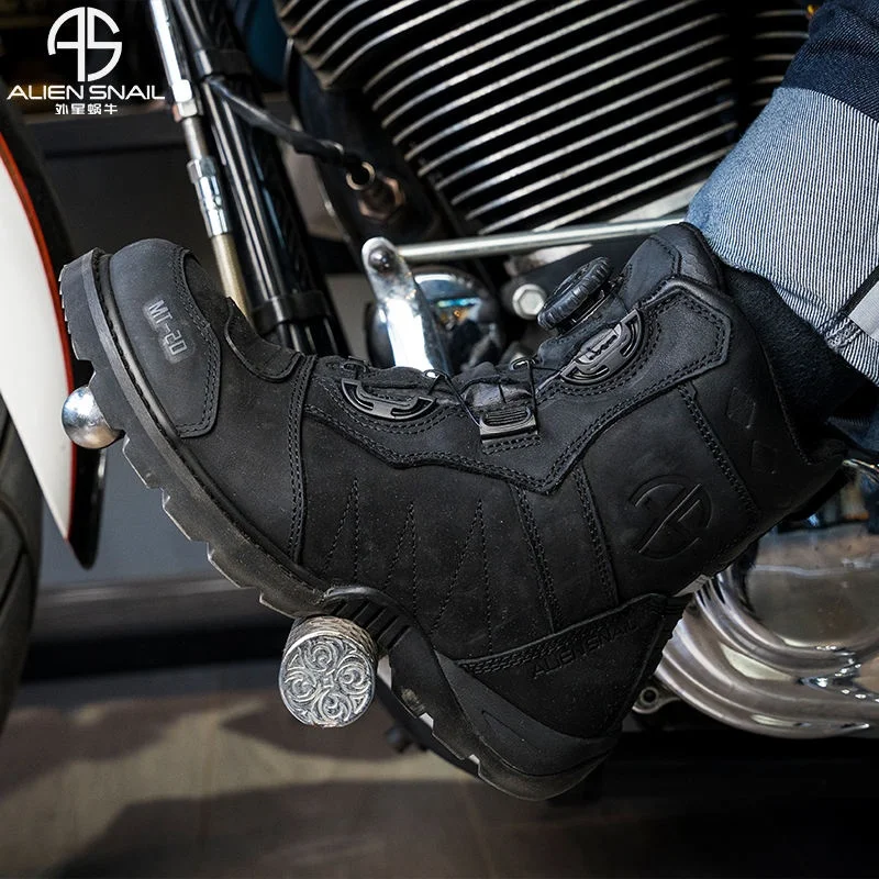 ALIEN SNAIL Retro Cruise Motorcycle Boots Men Travel Leisure Knob Adjust Shoes Waterproof Moto Winter Warm Protective Boots
