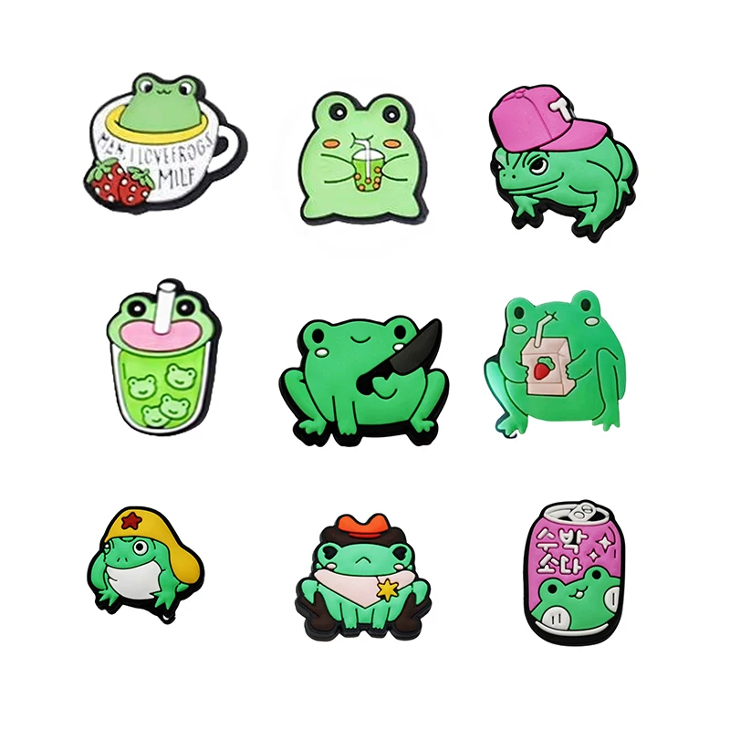 New Factory Stock Shoe Charms Cute Cartoon Little Frog PVC Rubber High Quality Custom Shoe Buckle Decoration Shoe Charms