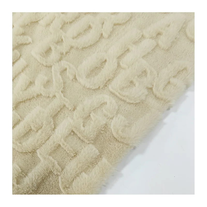 Low Gram Weight Blanket Jacquard Alphabet Fabric Faux Rabbit Fur Jacquard Fabric For Home Textile