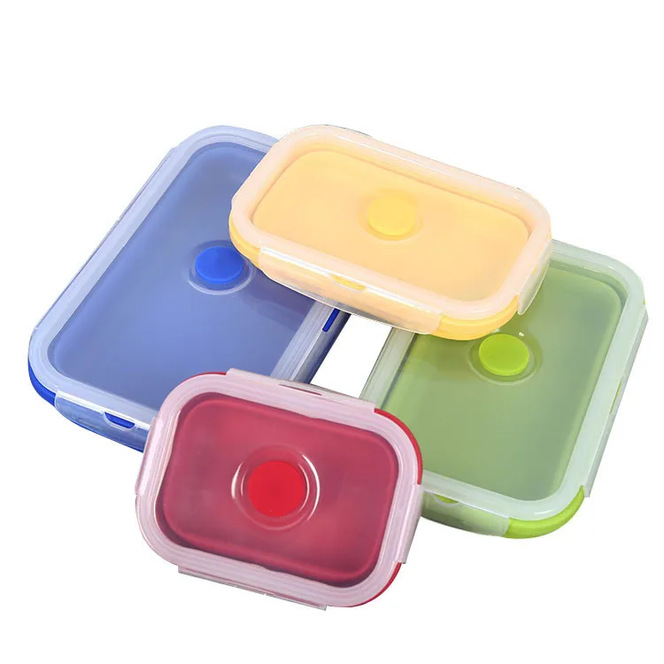 Portable Collapsible Leakproof Silicone Folding Bento Lunch Box Container With Cutlery For Kids Office Worker Adult Children