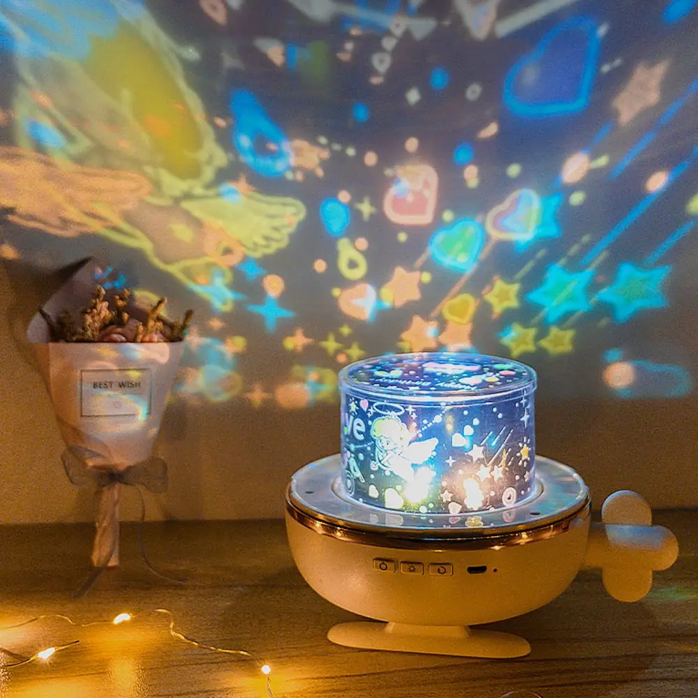 Creative Dream Romantic Starry Sky Lamp Bedroom Living Room Gypsophila Projection Light Automatic Rotating Music Night Light
