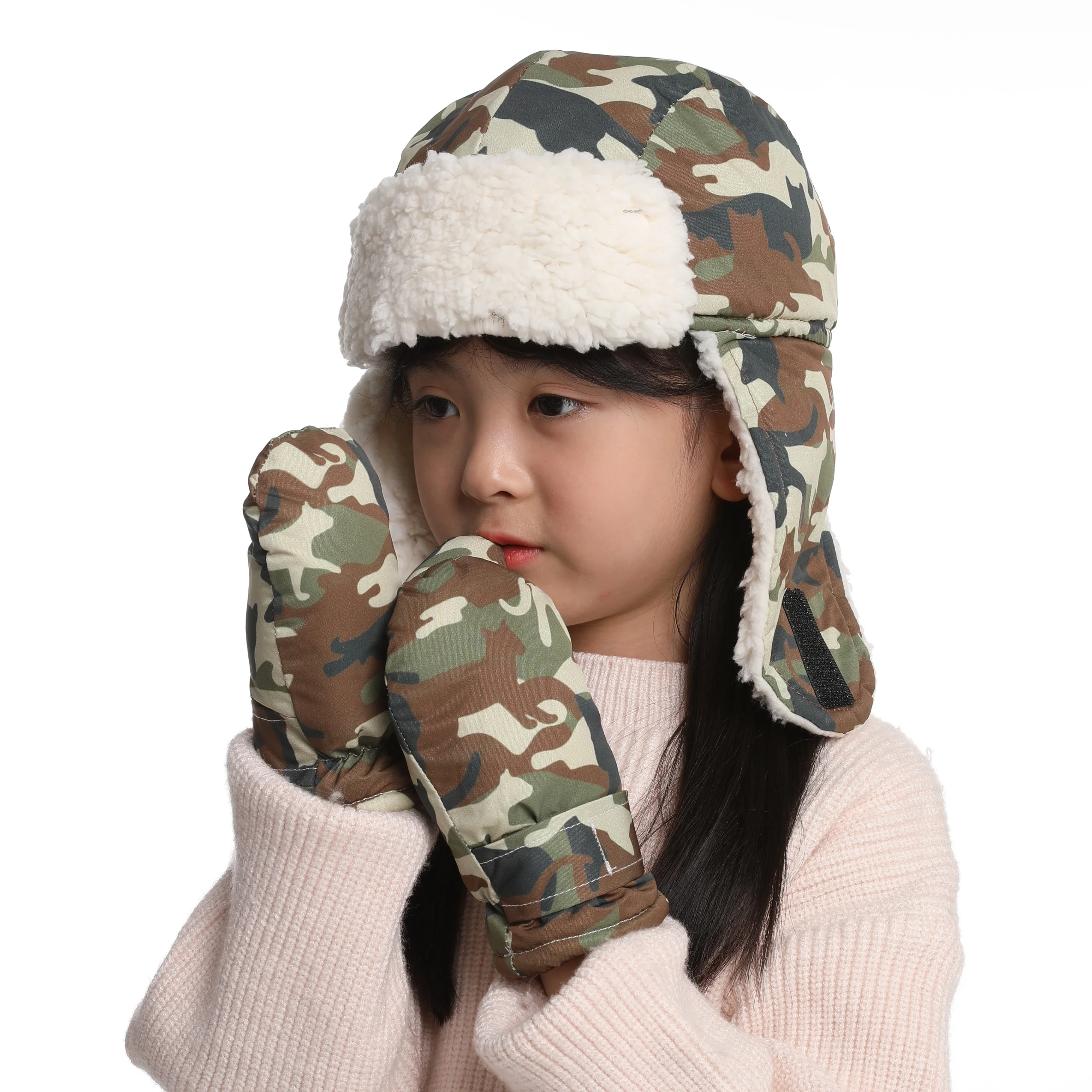 kids Water repellent  hat mitten sets for snowing play waterproof toddle children fleece Russian warm thermal baby Amazon