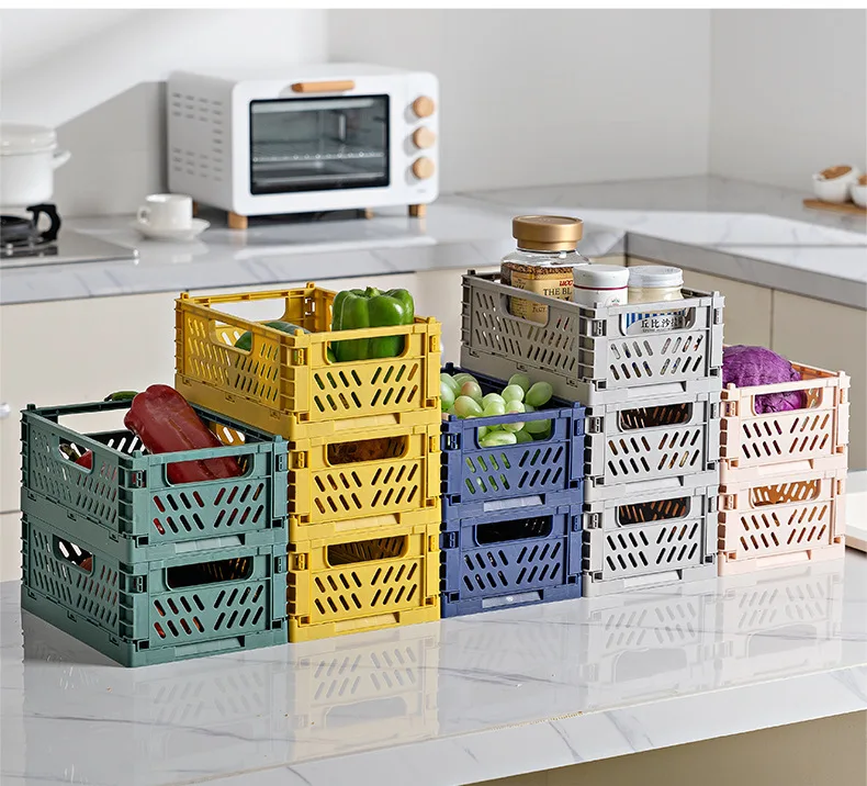 Wholesale Plastic Small Collapsible Storage Crate Foldable Snack Candy Fruit Boxes Folding Storage Basket