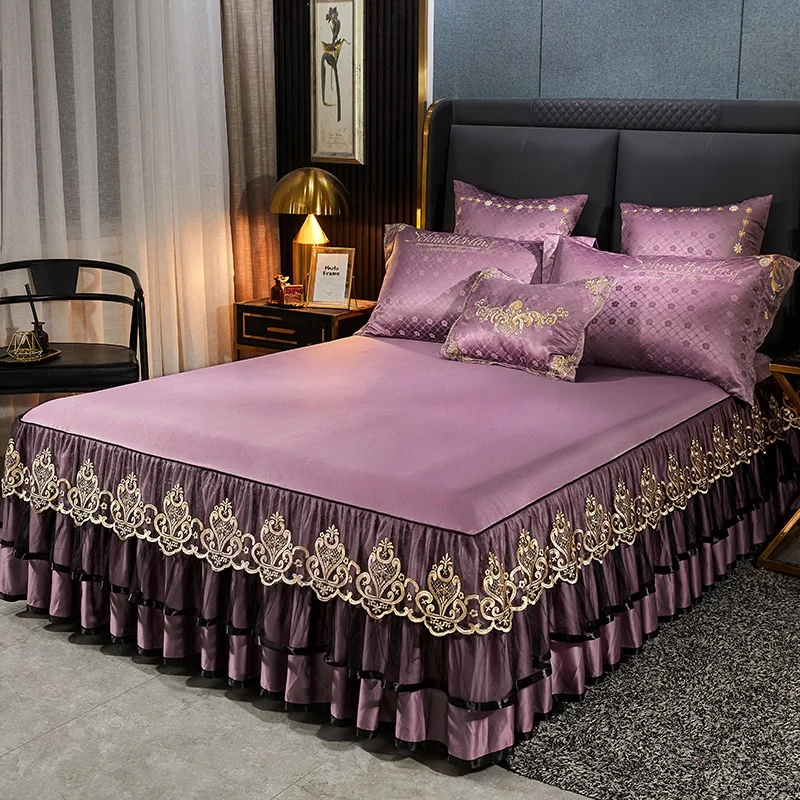 Elastic Belt Bed Skirt Set Home and Hotel Bed Skirt Covers Washable King Queen Dorm Single Bed skirt