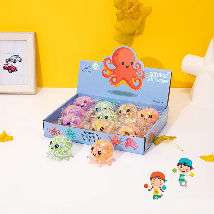 Promotional Beads Filled Light-up Small Octopus Stress Release Toy Emotion Relief Squishy Ball For Kids Fun Squeeze