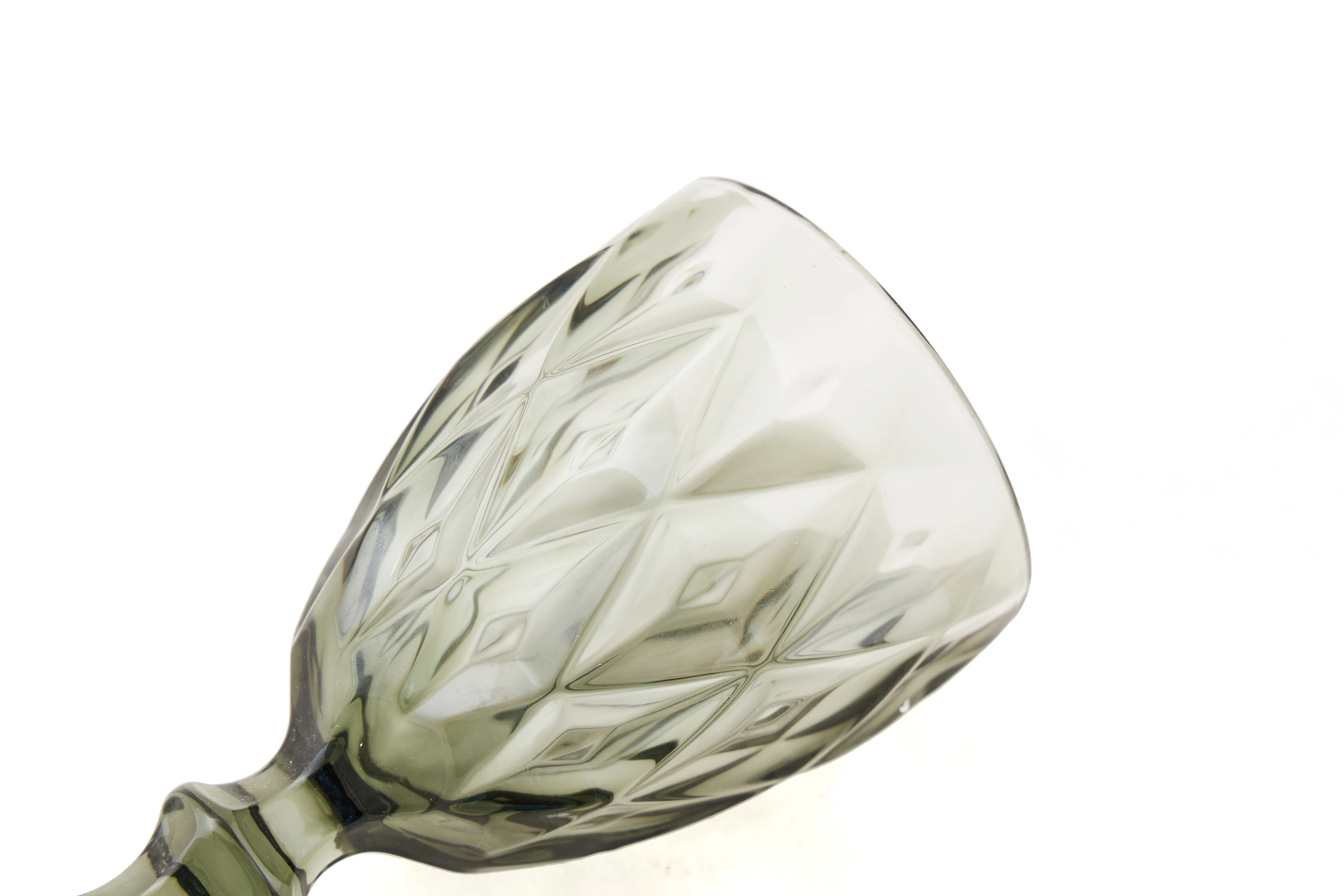 wholesale glassware colored goblet vintage  glass goblet in bulk vintage machine pressed clear engraved