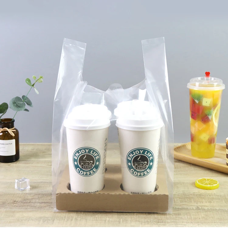 Custom logo T Shirt Eco Friendly degradable Poly Shop Bags Plastic Thank You Bags with Handle Transparent Fruit Shopping Bag