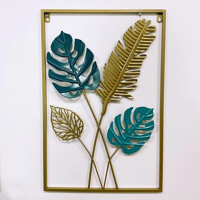 Wall Decor Interior Pieces Luxury Display Gold House Wrought Iron Frame Metal Wall Art Hanging Leaf Flower Home Decor