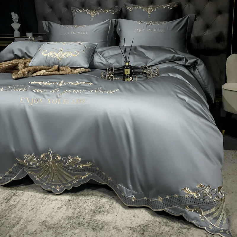 Chinese Embroidered Bedding Set Soft Summer Duvet Cover 4pcs