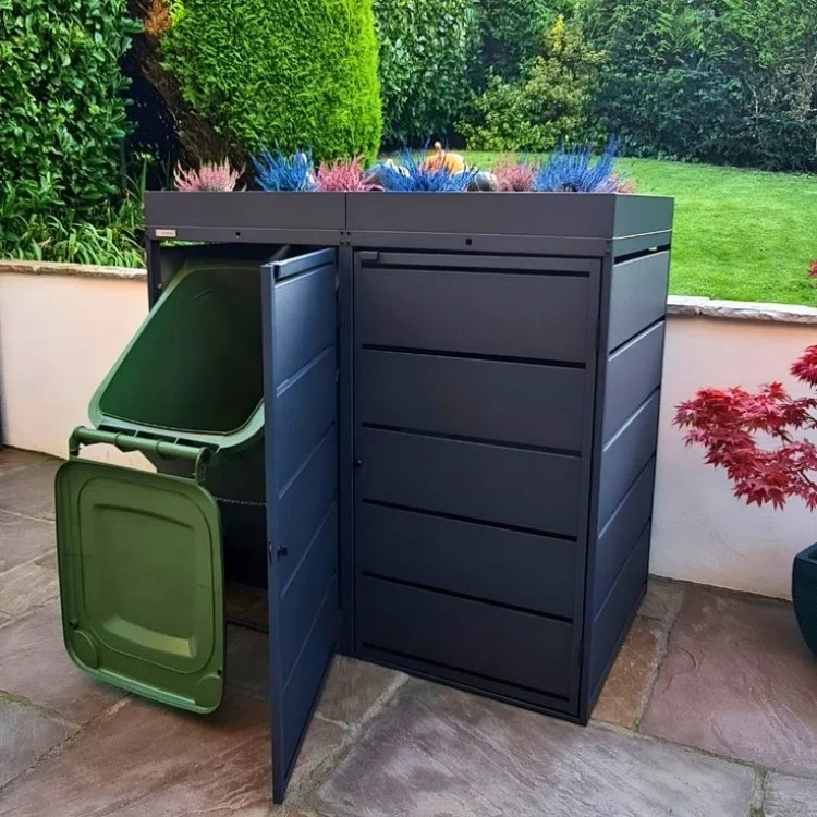 Waterproof trash can cover bin outdoor furniture double door aluminum garden used Storage garbage bin shed box
