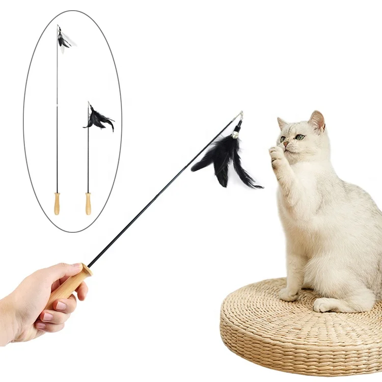 Adorable Cat Interactive Toys Feather Linen Wooden Wand Cat Catcher Teaser Stick