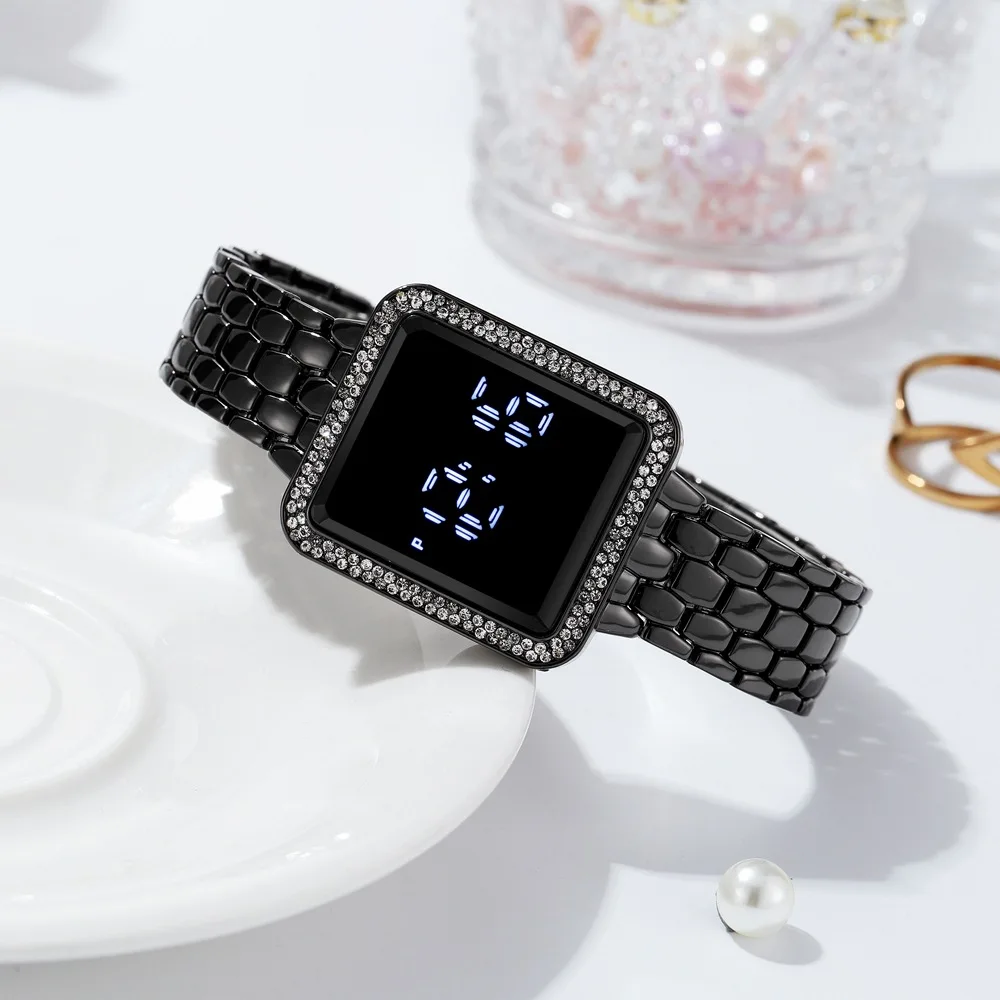 Luxury Rhinestone Ladies Digital Wristwatches LED Touch Screen Women Watch Waterproof Female Clock Relogio Feminino