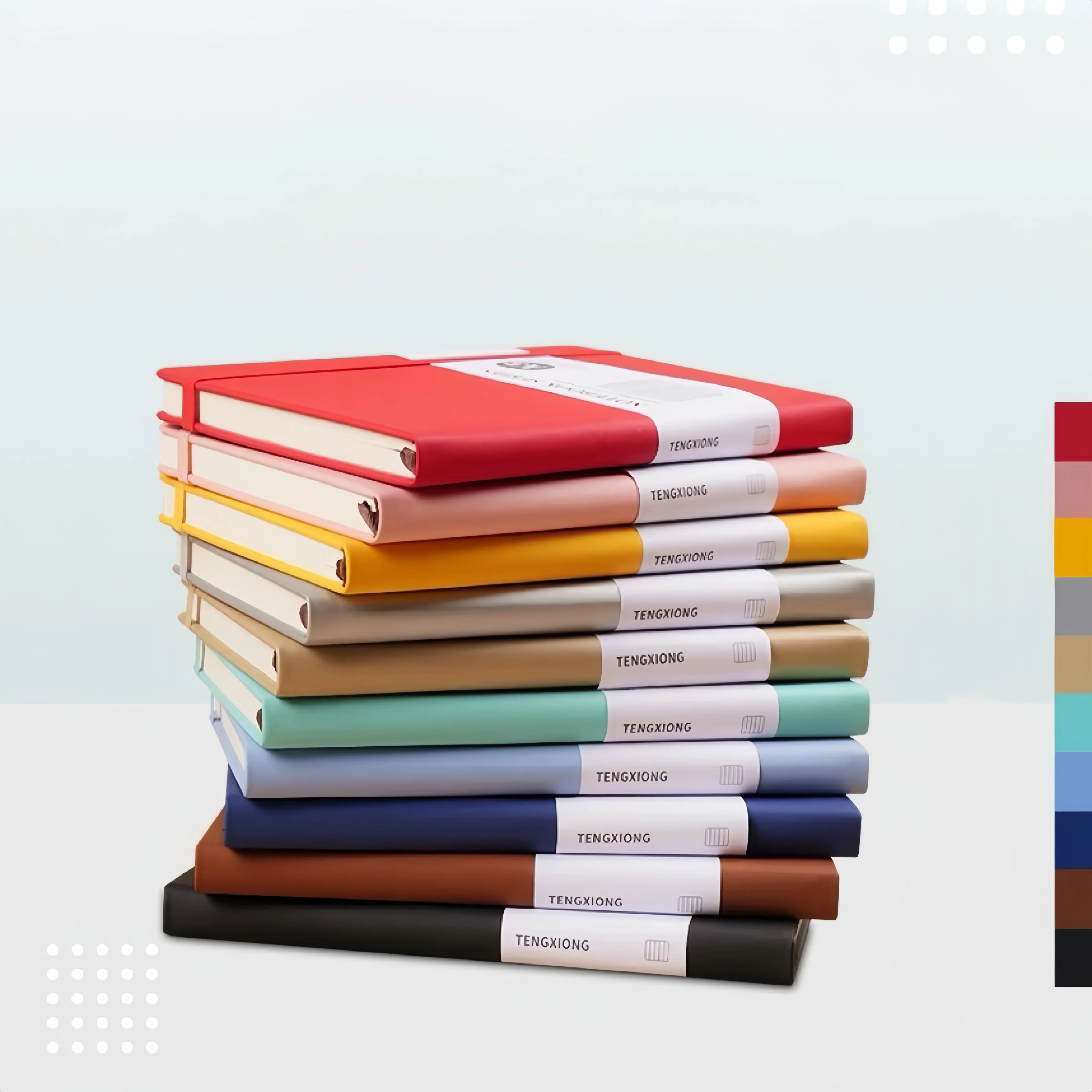 Promotional Customized Logo Printing Aesthetic Dot Grid Lined Jotter Diary Business Pu Leather Hard Cover Notebook With Bandage