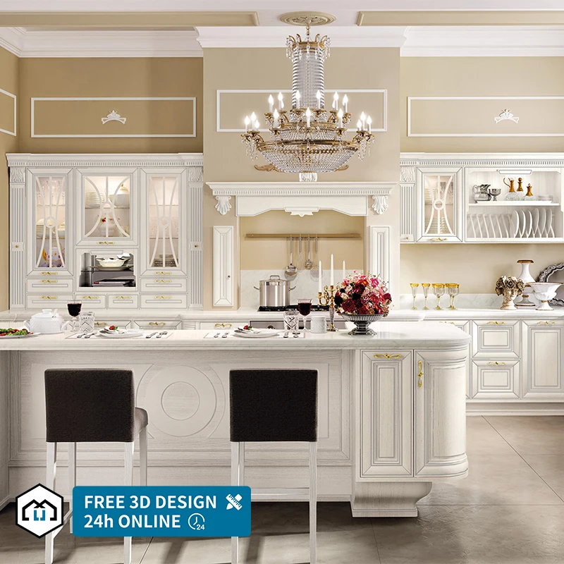 Birch american classic foshan old style luxury solid wood modern kitchen cabinets vietnam