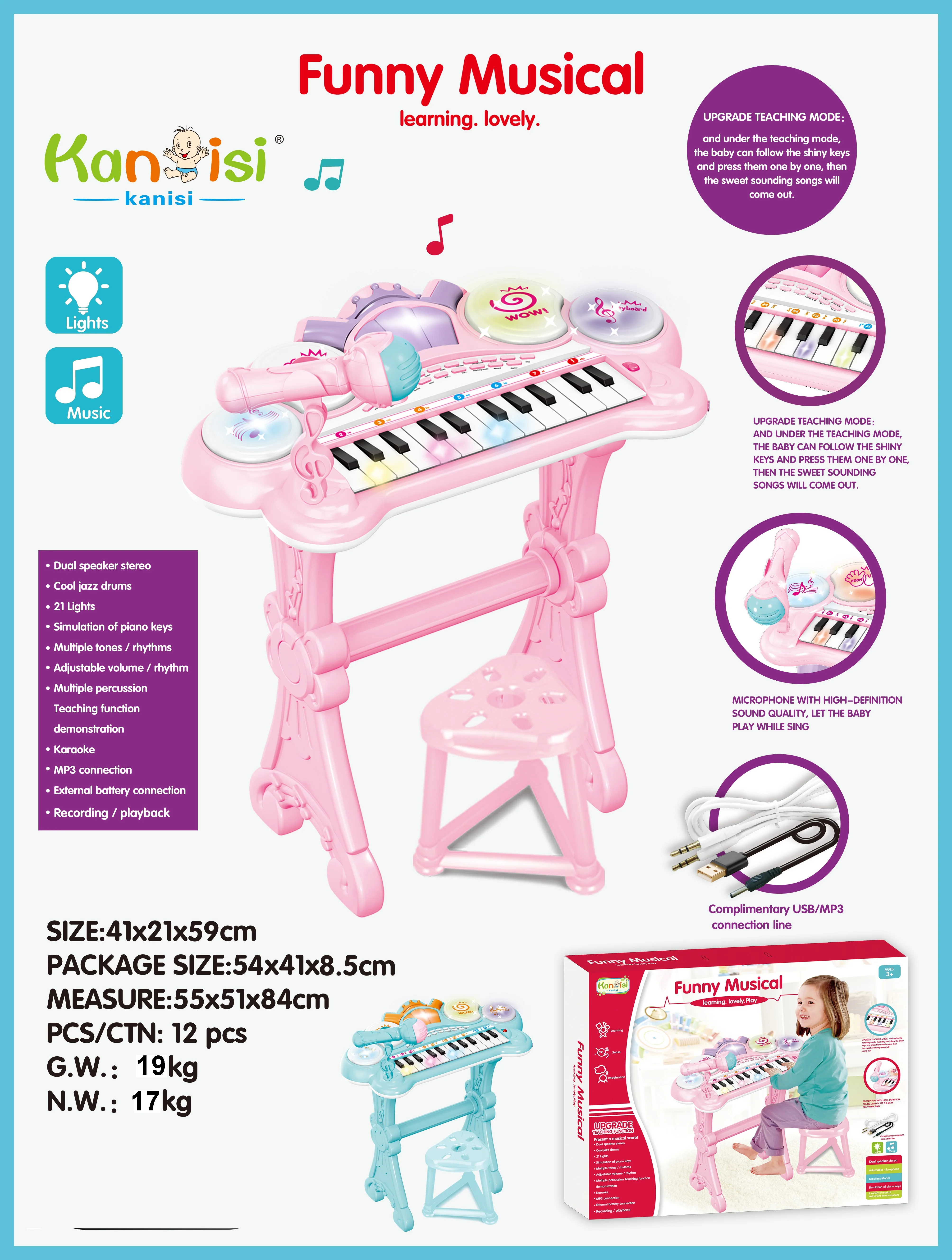 ITTL Tamburitza electronic musical piano toy 24 Keys and Chair for kids learning music educational toy