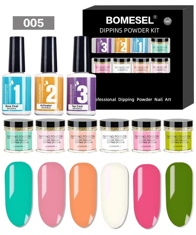 5 colors Nail art Dipping powder kit set No baking light French nail polish dipping powder  nail kit system