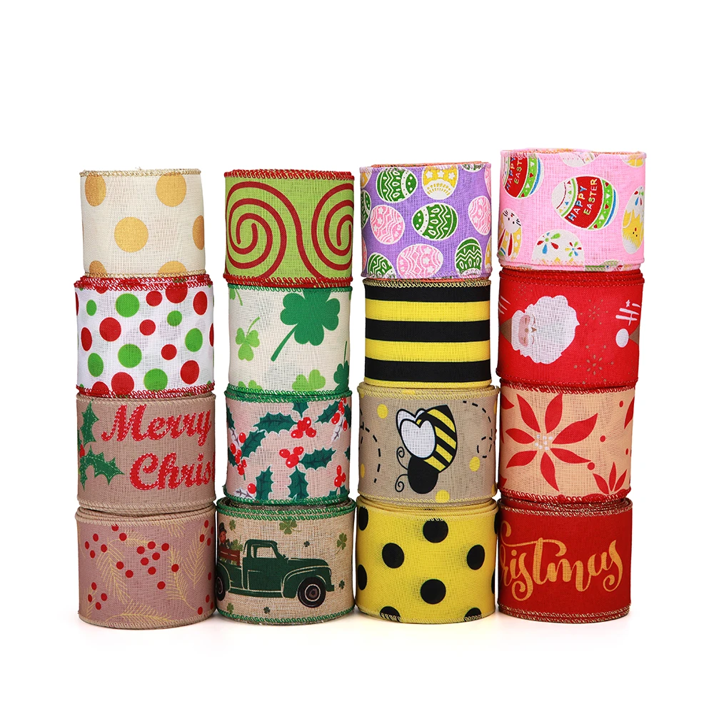 2.5 inch Bee Wired Ribbon Daisy Flower Burlap WholesaleWired Ribbon for Crafts Decoration