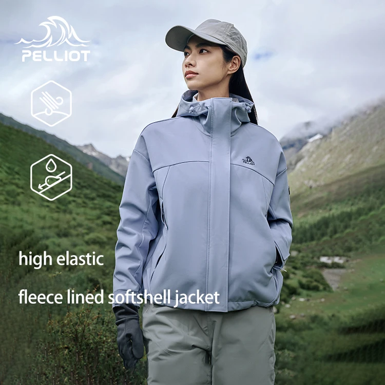 women new autumn outdoor windproof and water-repellent mountaineering and hiking hooded soft shell jacket