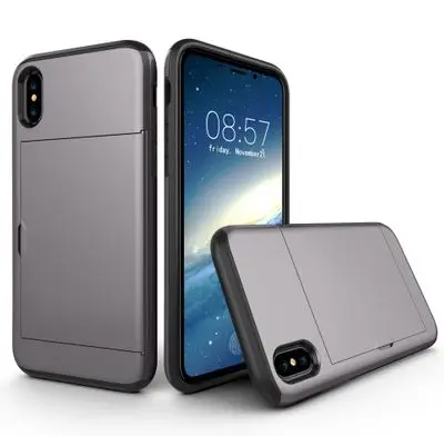 Slide Card Slot Case Hybrid 2 in 1 Dual Layer Shockproof Protector Cases Cover For S8 S9 S10 Plus For iphone 11 case X Xs Max Xr
