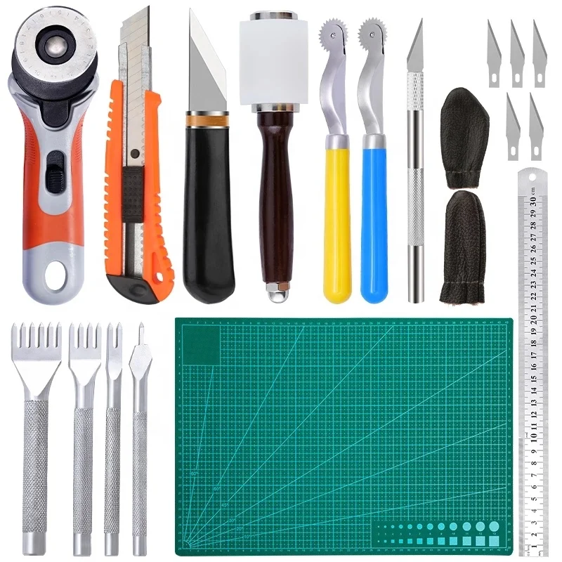 Multi-function Leather Tool Kit With Punch Tool Carving Work Leather Cutting Knife Sewing Kit Tools For Leather Works