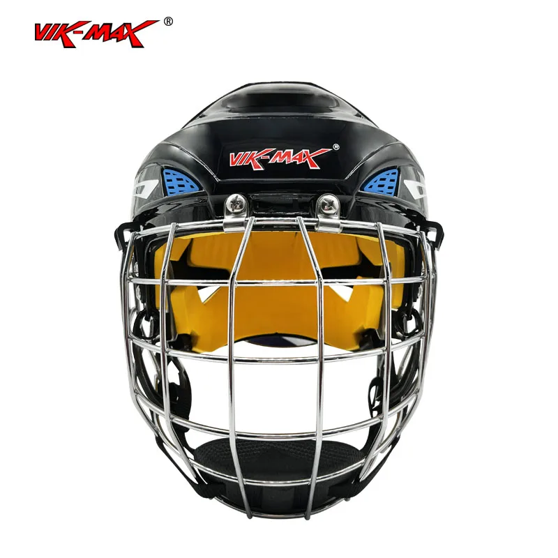 Vik-Max Ice hockey helmet for hockey sports black helmet with stainless steel mask field hockey helmet