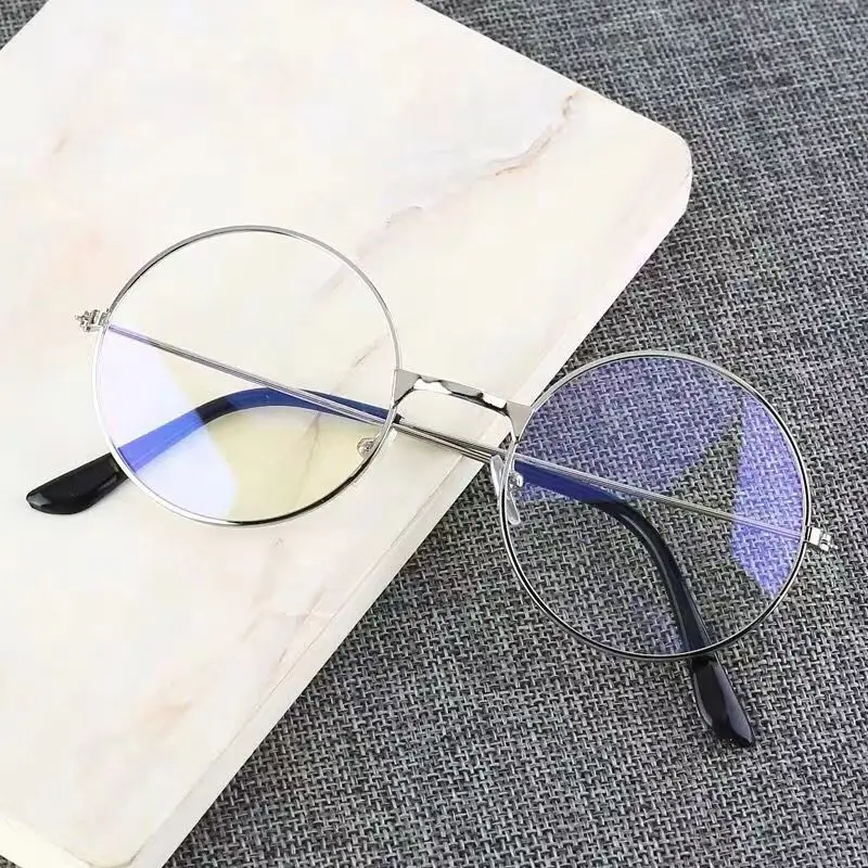 2023 Anti Blue Light Glasses Retro Metal Optical Glasses Round Flat Glasses