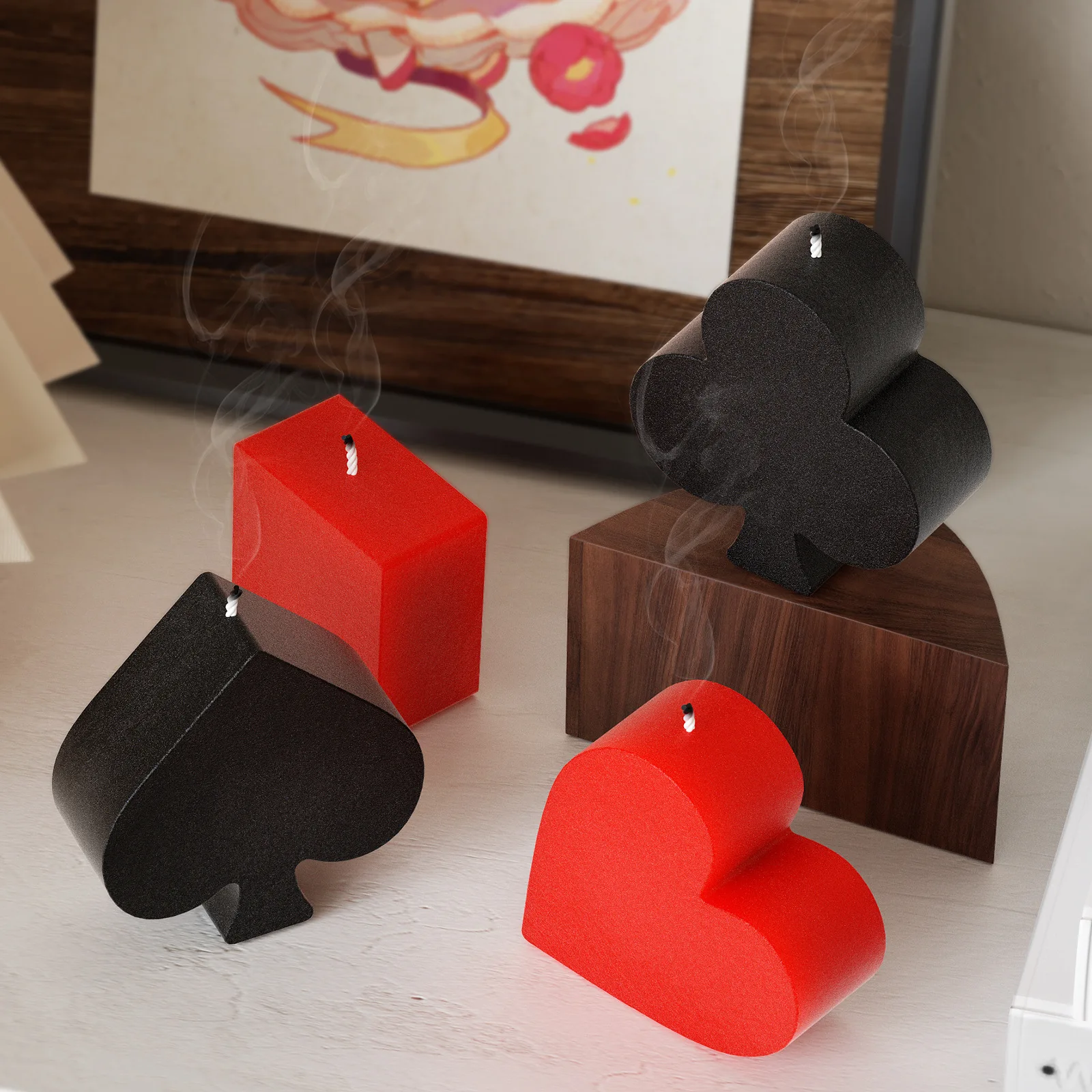 INTODIY Resin Gypsum Peach Block Peach Heart Plum Blossom Poker Candle Decoration Silicone Mold for Jewelry