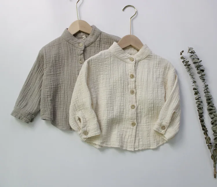 2021 New Spring Baby Boy Turn-down Collar Linen Blouse Cute Kid Boy Soft Solid Shirt 1-7 Years