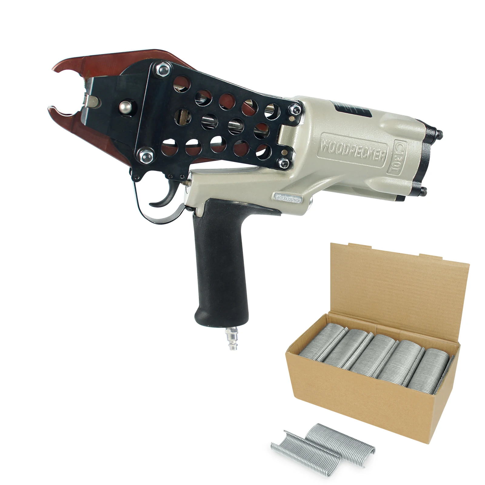 Woodpecker #C130L 11 Gauge Easy Carry Pneumatic Hog Ring Gun for Gabion 1 1/2 Inch Crown Air C Ring Plier for Wire Cages, Gabion