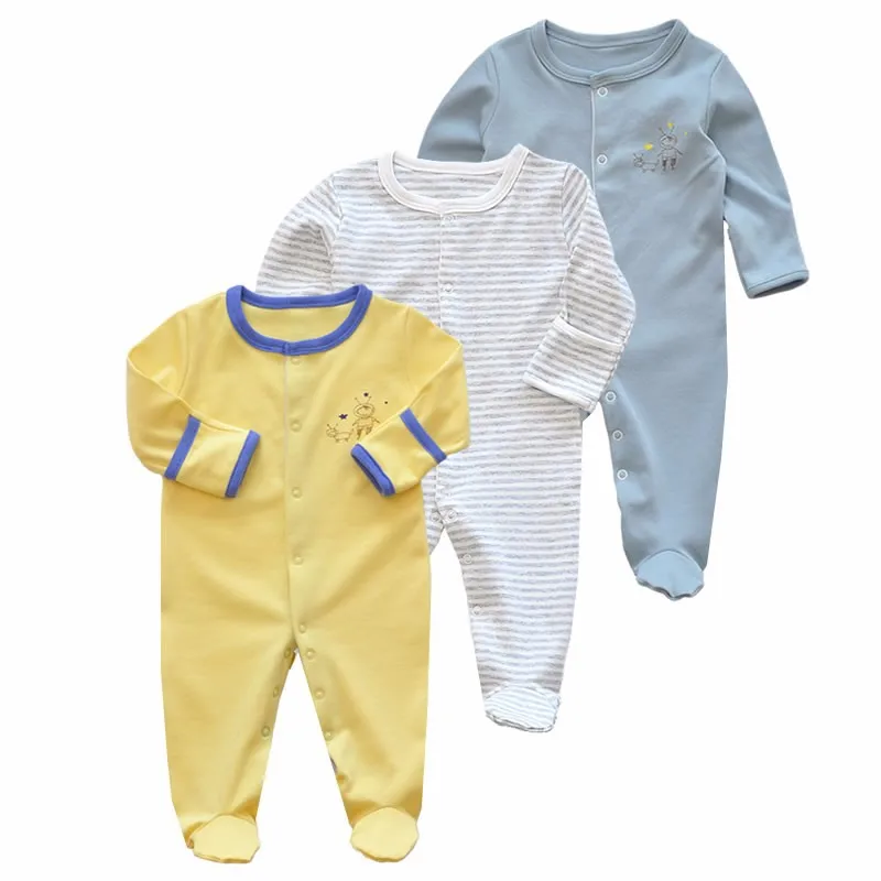 pack of 3 baby romper long sleeve cotton baby kids clothes pajamas toddler sleepsuit