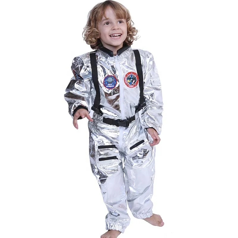 Family Halloween fancy dress silver cosmonaut cosplay adult kids spaceman astronaut costume