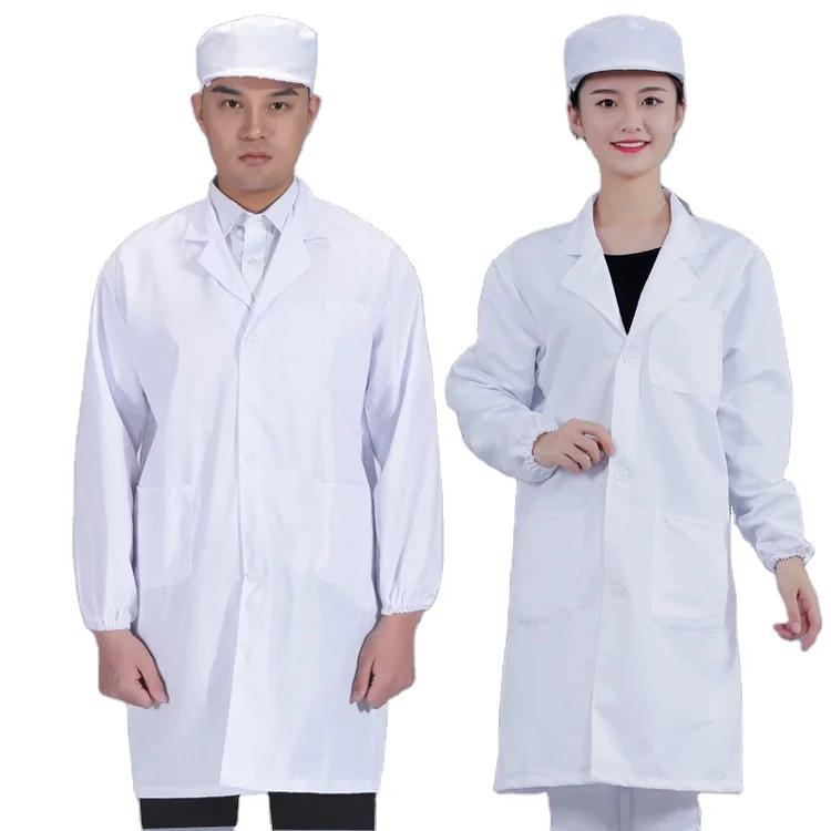 Customized Embroidery Logo Turn Over Collar Long Robe Lab Coat Canteen Restaurant Food Chef Uniforms White Long Jacket