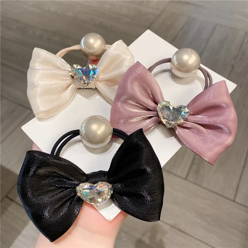 YANYE Gentle Organza Bow Rhinestone Love Pearl Elastic Rubber Band Intestine Hair Ties Rope Scrunchies Hair Accessories