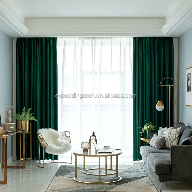 Custom Heavy Velvet Fabric Luxury Elegance Blackout Valance Green Dubai Black Out Window Velvet drapes Curtains backdrop curtain