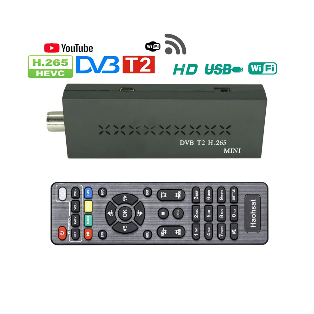 Wholesale Haohsat DVB T2 Mini Fire Italy Poland Spain Europe WIFI Digital Decoder Hevc 10Bit H.265 Alibaba Fire TV Stick TV 4k
